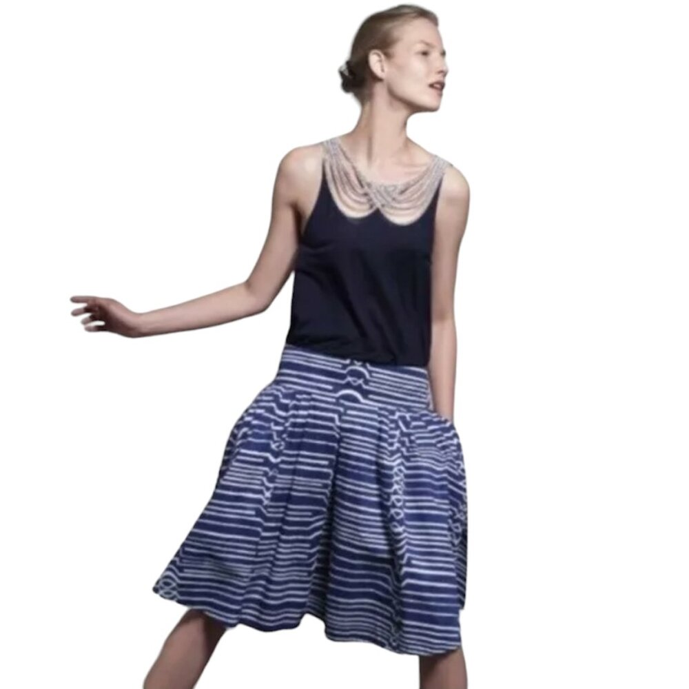 ANTHROPOLOGIE / MAEVE Skirt, Blue White Flare Aztec Geometric Pleated Boho, 4